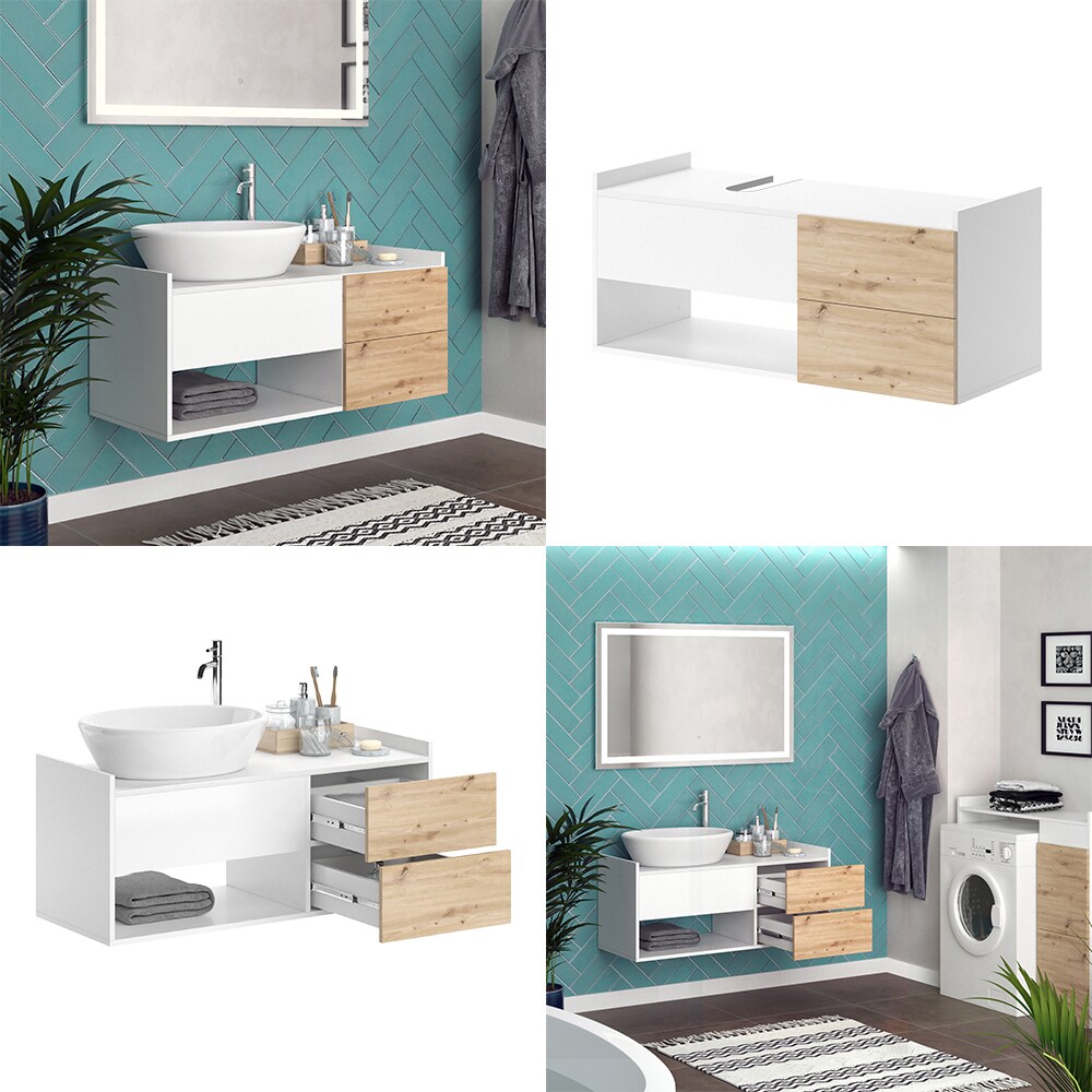 Vicco Waschtischunterschrank Alf 105 x 45 cm, Weiß Artisan Eiche, Badezimmer
