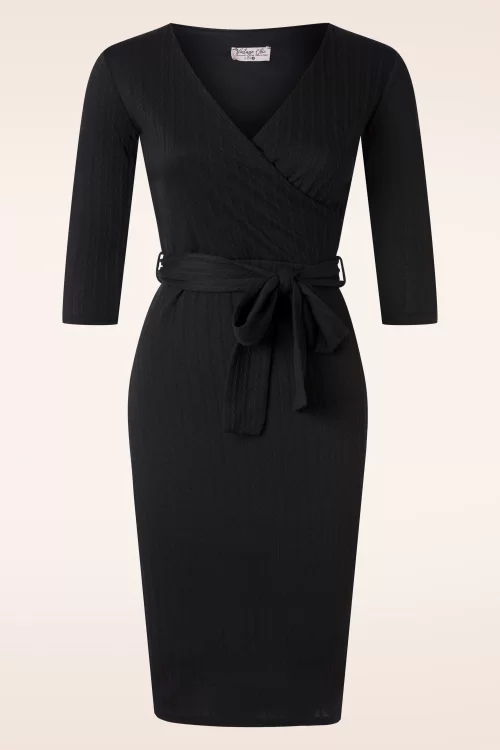 Vintage Chic for Topvintage Eleanor kabelstructuur pencil jurk in zwart