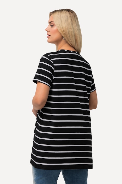 T-Shirt, Ringel, A-Linie, V-Ausschnitt, Halbarm