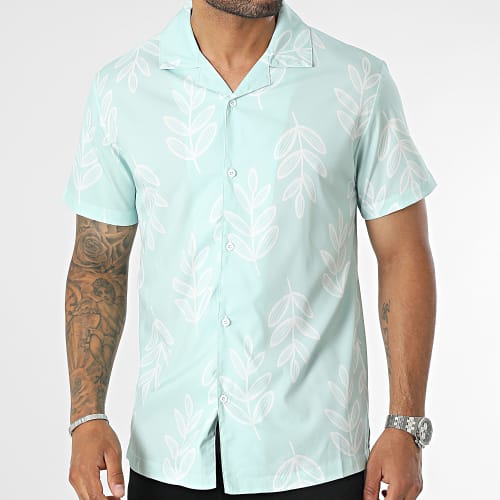 Chemise Manches Courtes Vert Clair Floral