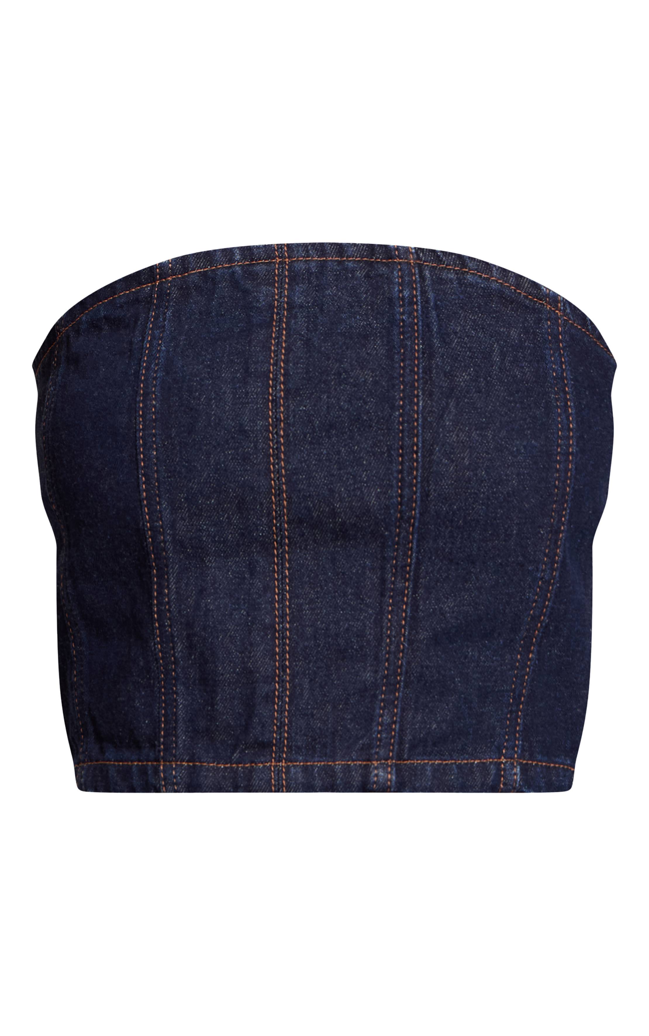 Bleu Indigo Haut Corset Bandeau En Denim Tall