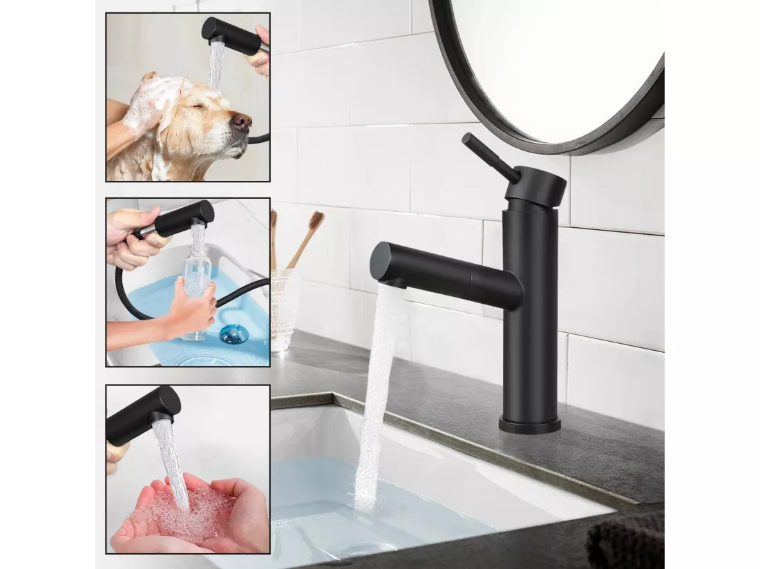 NETTLIFE mitigeur de lavabo mitigeur d'eau froide haute pression robinet de salle de bain