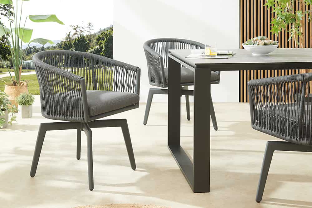 Drehbarer Stuhl ROPE anthrazit Aluminium Gartensessel inkl. Kissen In- und Outdoor