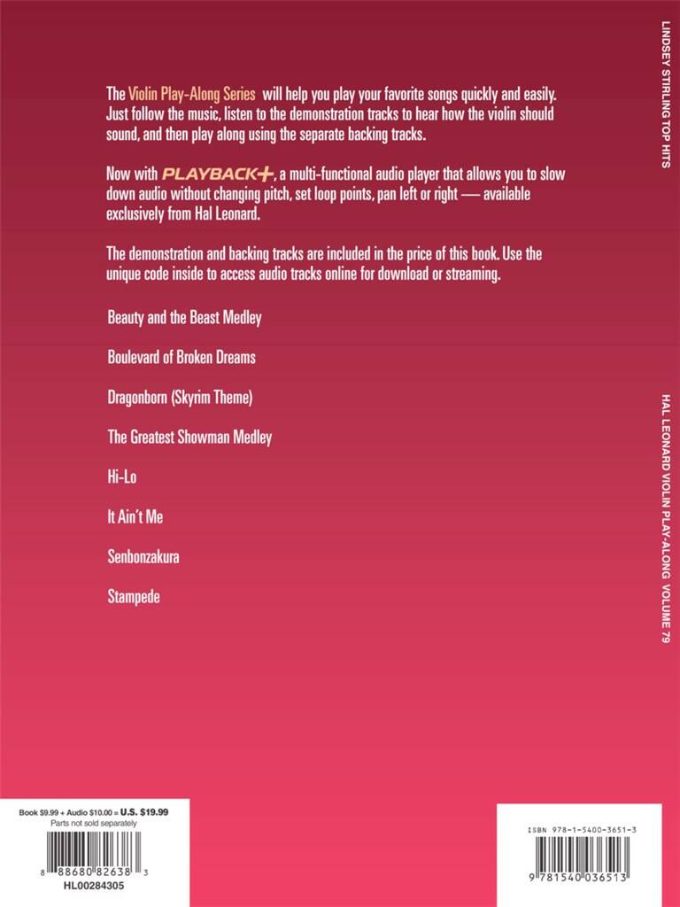 Hal Leonard Violin Play Along Vol.79 - Lindsey Stirling - Top Songs - Musique films - comédies musicales