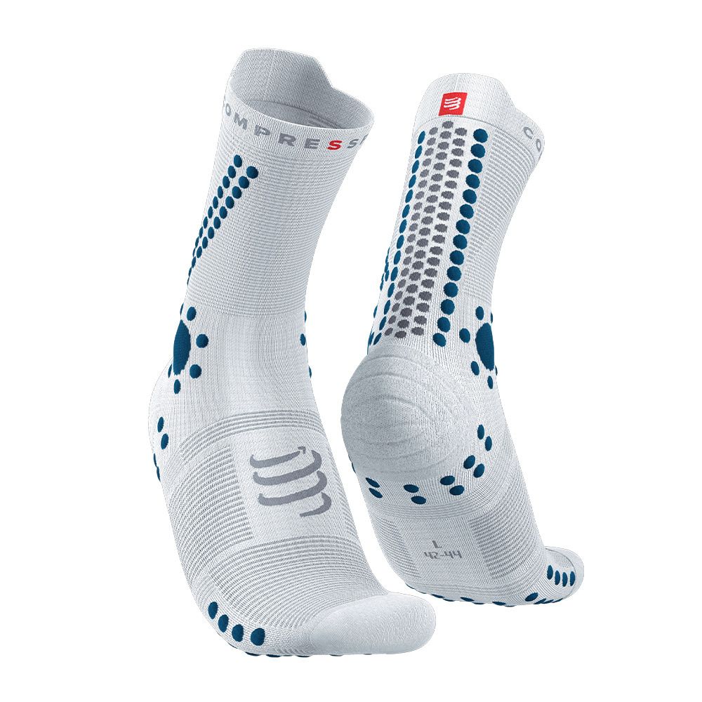 Compressport PRO RACING V4.0 TRAIL - Chaussettes white/fjord blue