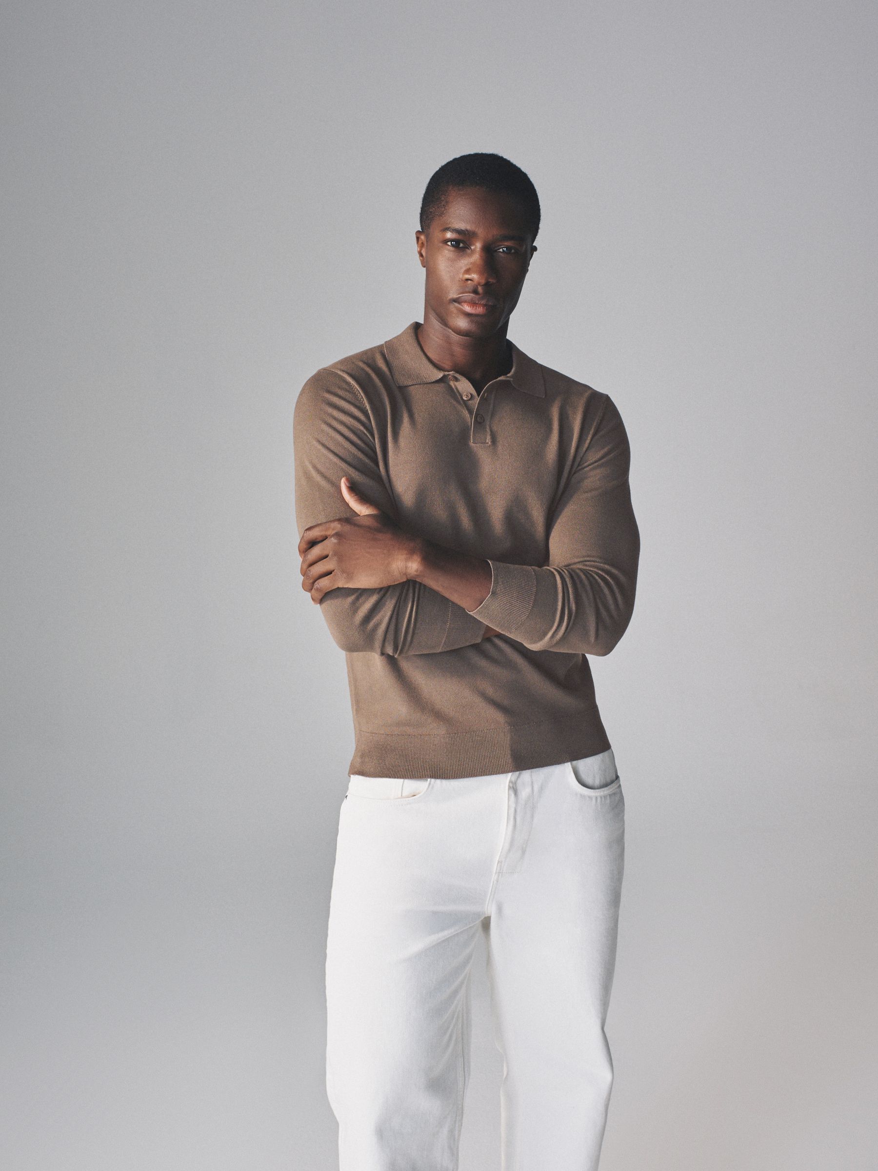 Bruin - The Set 3 Pack Gebreide Polo Truien met Lange Mouwen