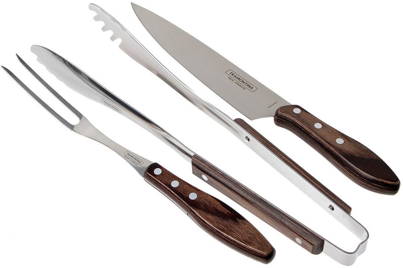 Tramontina Churrasco trancheerset met barbecuetang, bruin