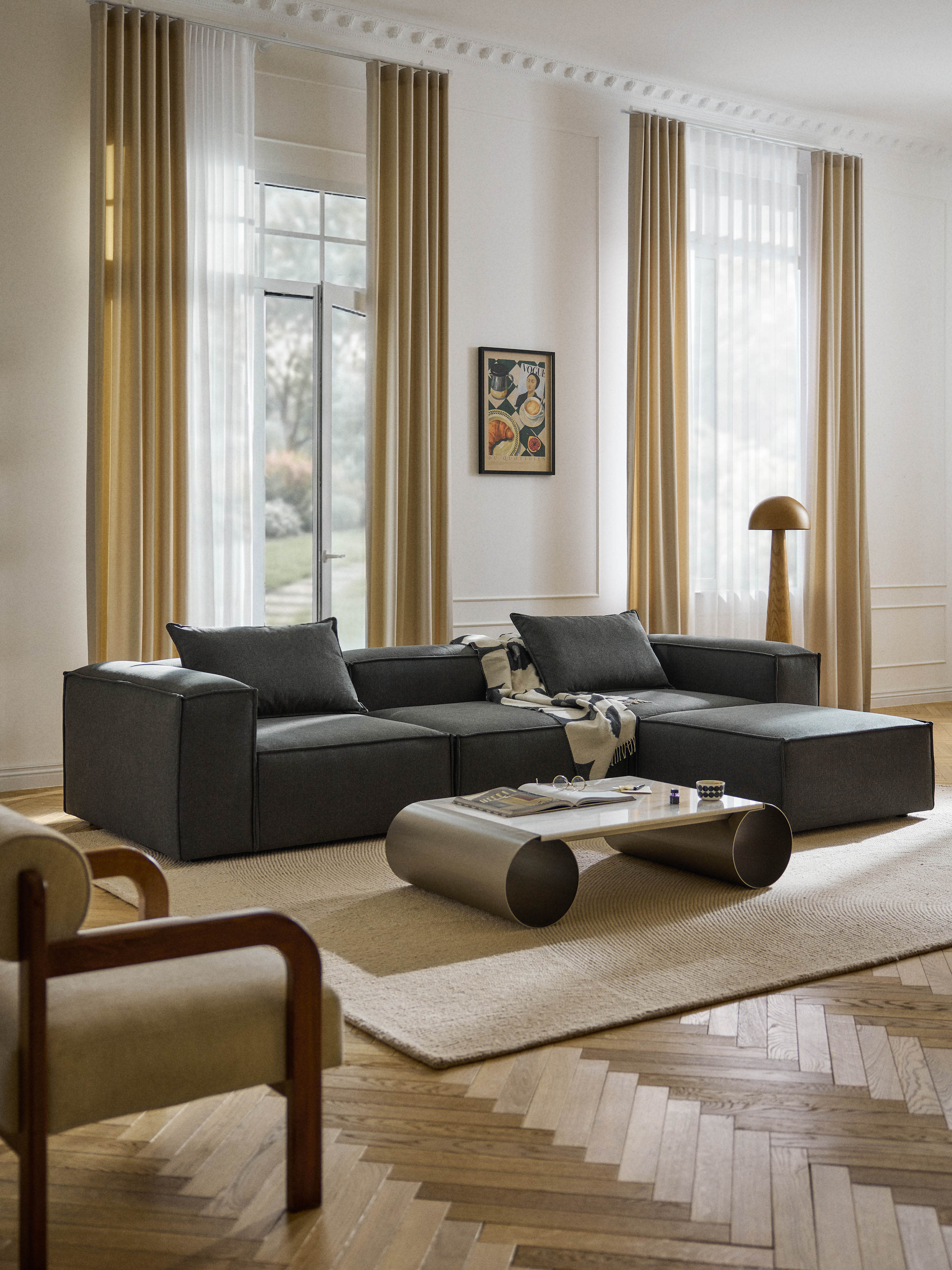 Modulaire bank Lennon (4-zits) met poef (links/rechts)