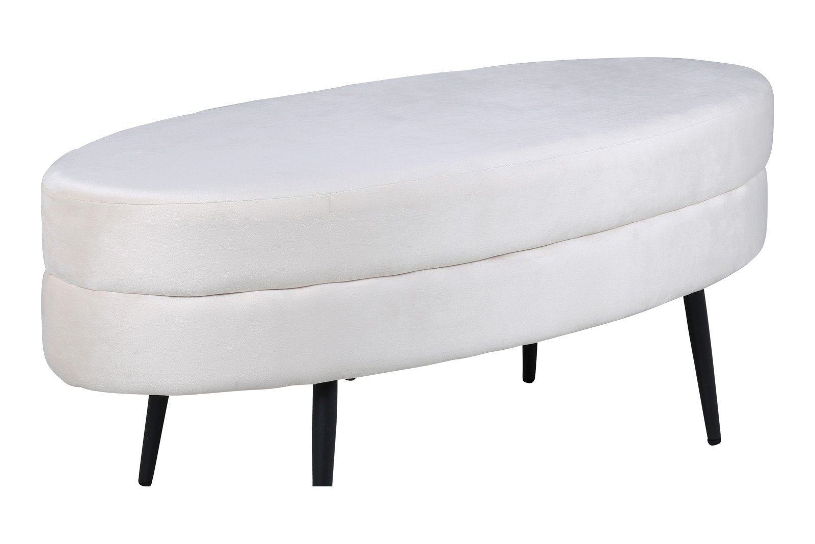 Otto pall Hvit fløyel med sorte stålben. 100x40cm.