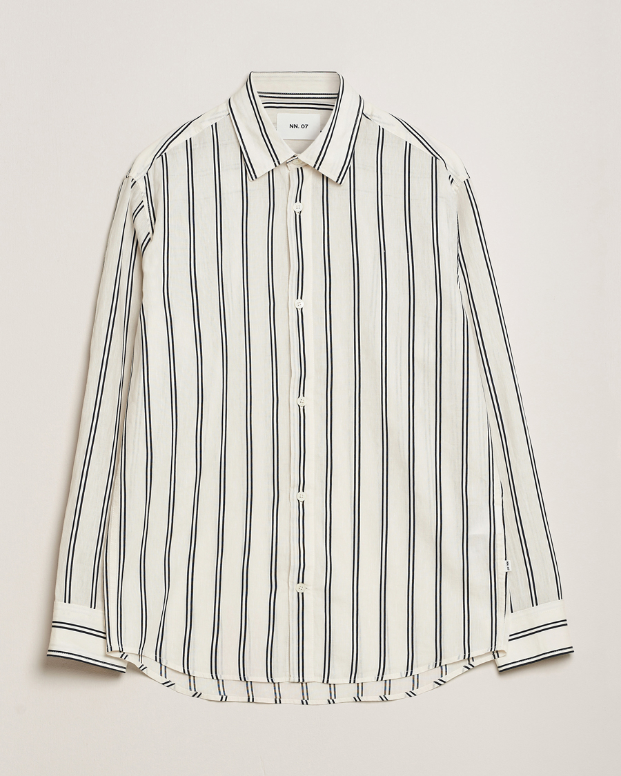 NN07 Freddy Striped Cotton/Linen Shirt White/Black