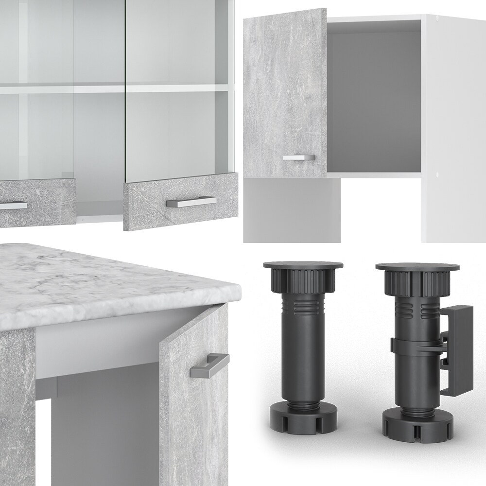 Vicco Küchenzeile Eckküche Einbauküche R-Line Ecke Weiß Beton Küchenblock Küche