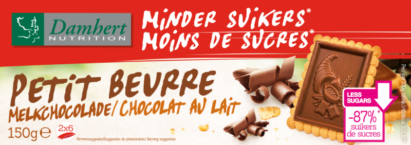 Damhert Petit Beurre Melkchocolade Minder Suikers 150g