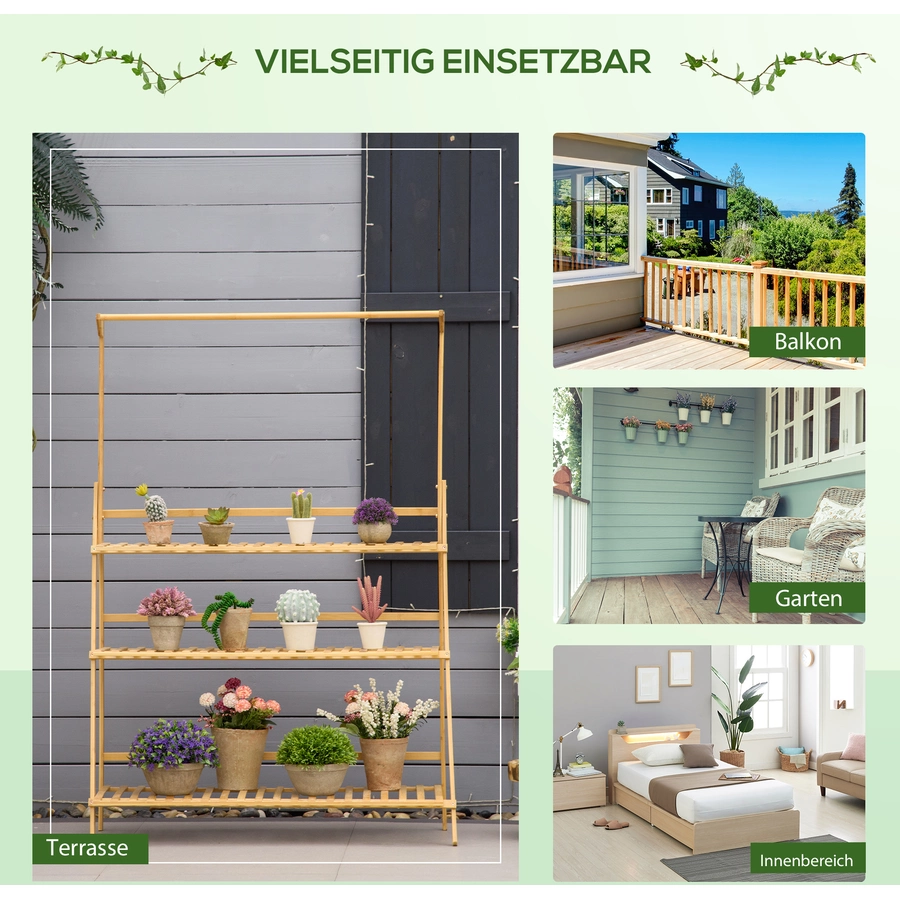 Outsunny Blumentreppe mit Bambusrahmen natur
