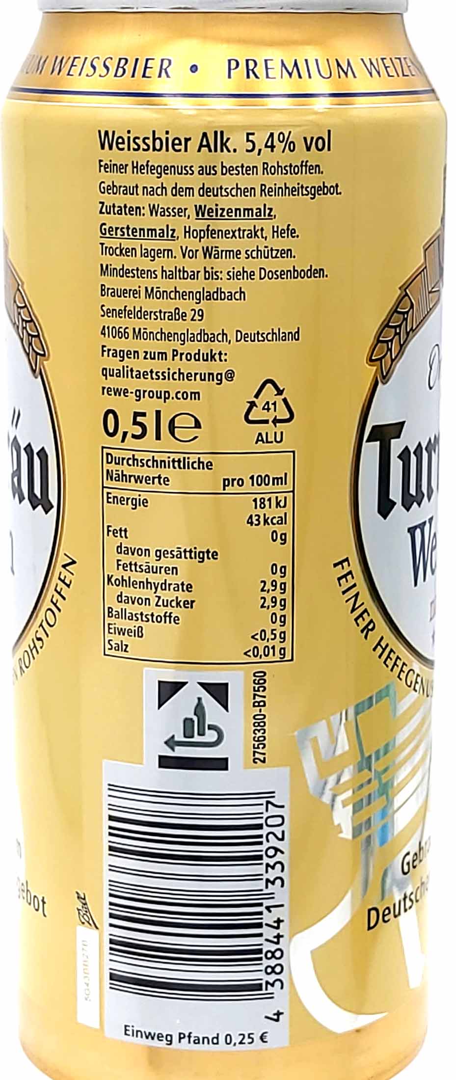 Turmbräu Weißbier naturtrüb Dosen 24x0,5L= 12L MHD:30.7.25