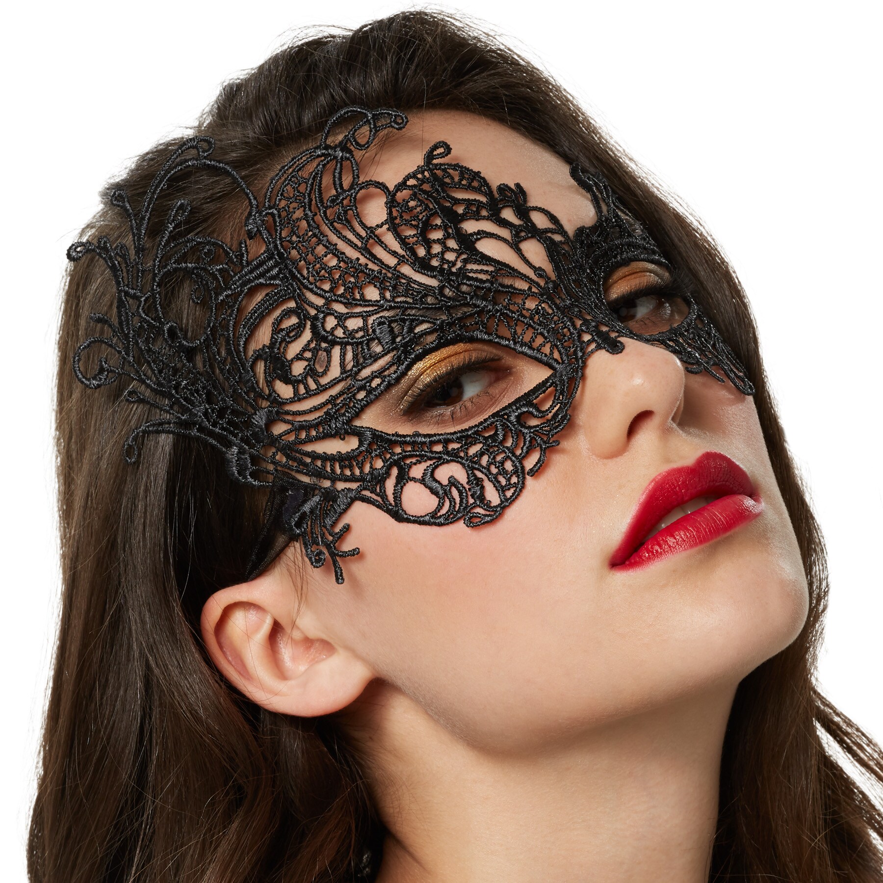 tectake® Schwarze Spitzenmaske Pfau