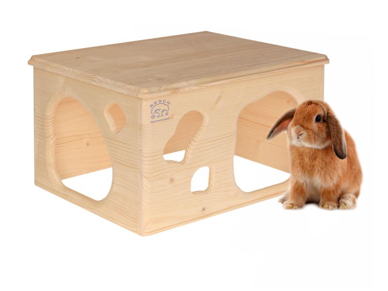 Resch Kaninchenhöhle, 40 x 23 x 31 cm Handgefertigtes Häuschen für Kaninchen/Zwergkaninchen/Meerschweinchen