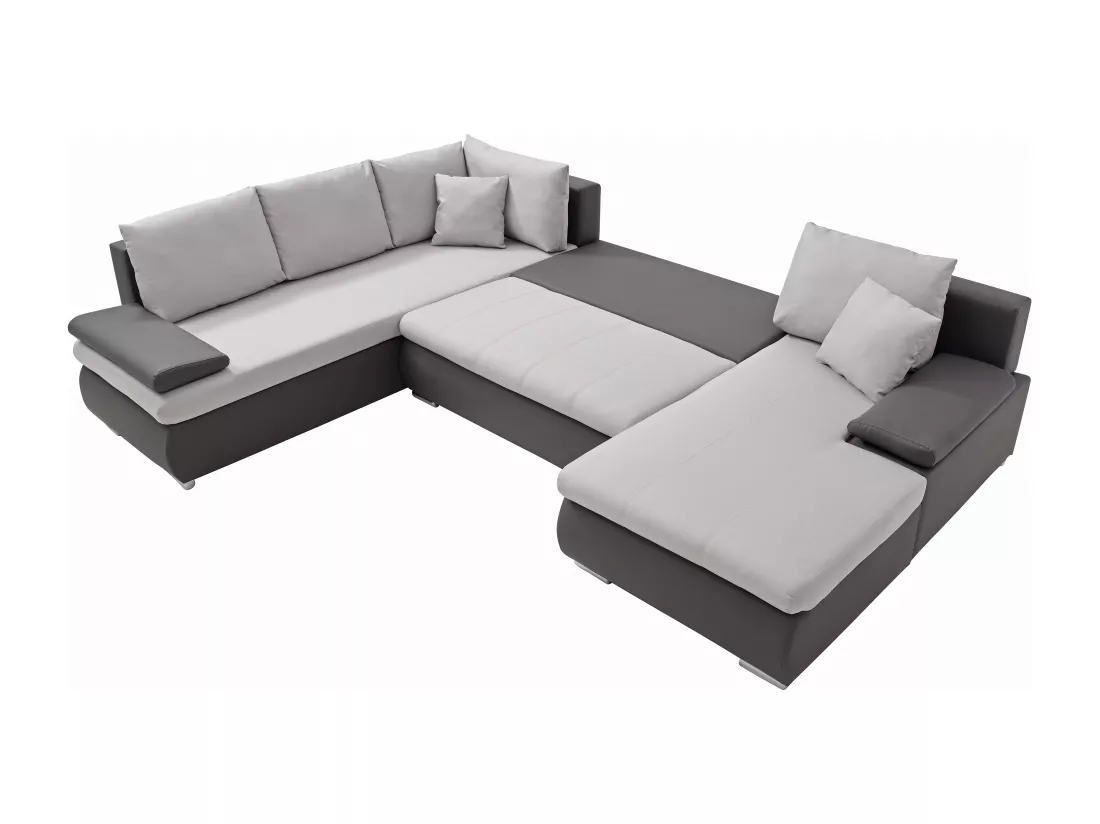 Canapé d'angle droit panoramique convertible en simili et tissu gris DAKOTA II