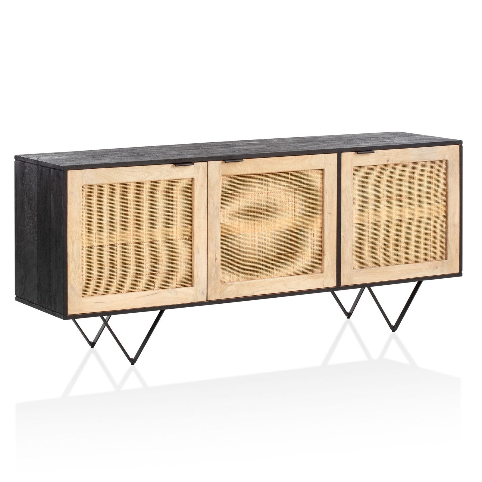 Sideboard - braun-schwarz - Massivholz - 3 Türen - 175 cm