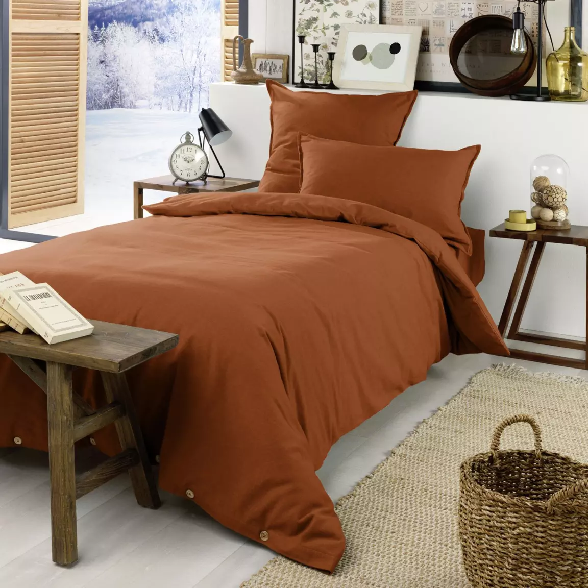 Housse de couette flanelle de coton (140 x 200 cm) Théa Terracotta