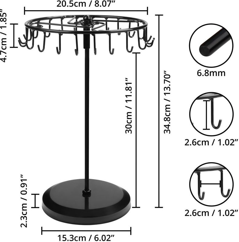 Zwart - Metalen Roterende Sieraden Houder - 23 Haken - Hang Organizer