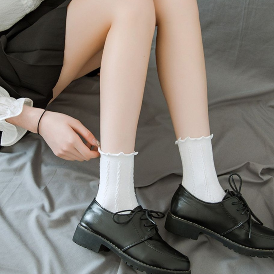 (1 Paar) Baumwoll Socken Spitzen Füsslinge (One Size) - Streifen