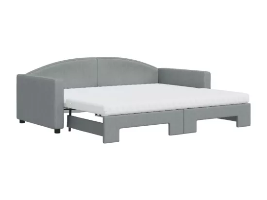 Lit de jour avec gigogne et matelas gris clair 90x190 cm tissu