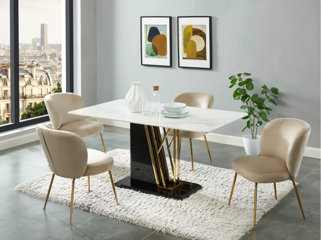 Lot de 6 chaises en velours et métal doré - Beige - POLPONA