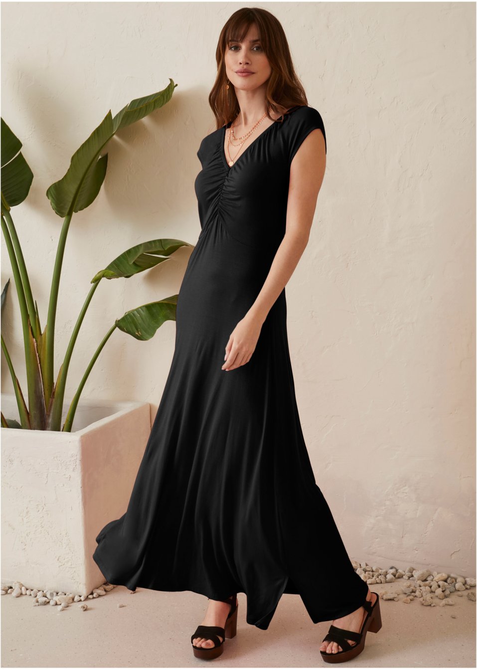 Robe longue à fronces