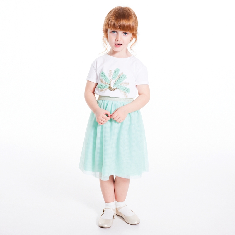 Jupe jupon en tulle pailleté verte fille
