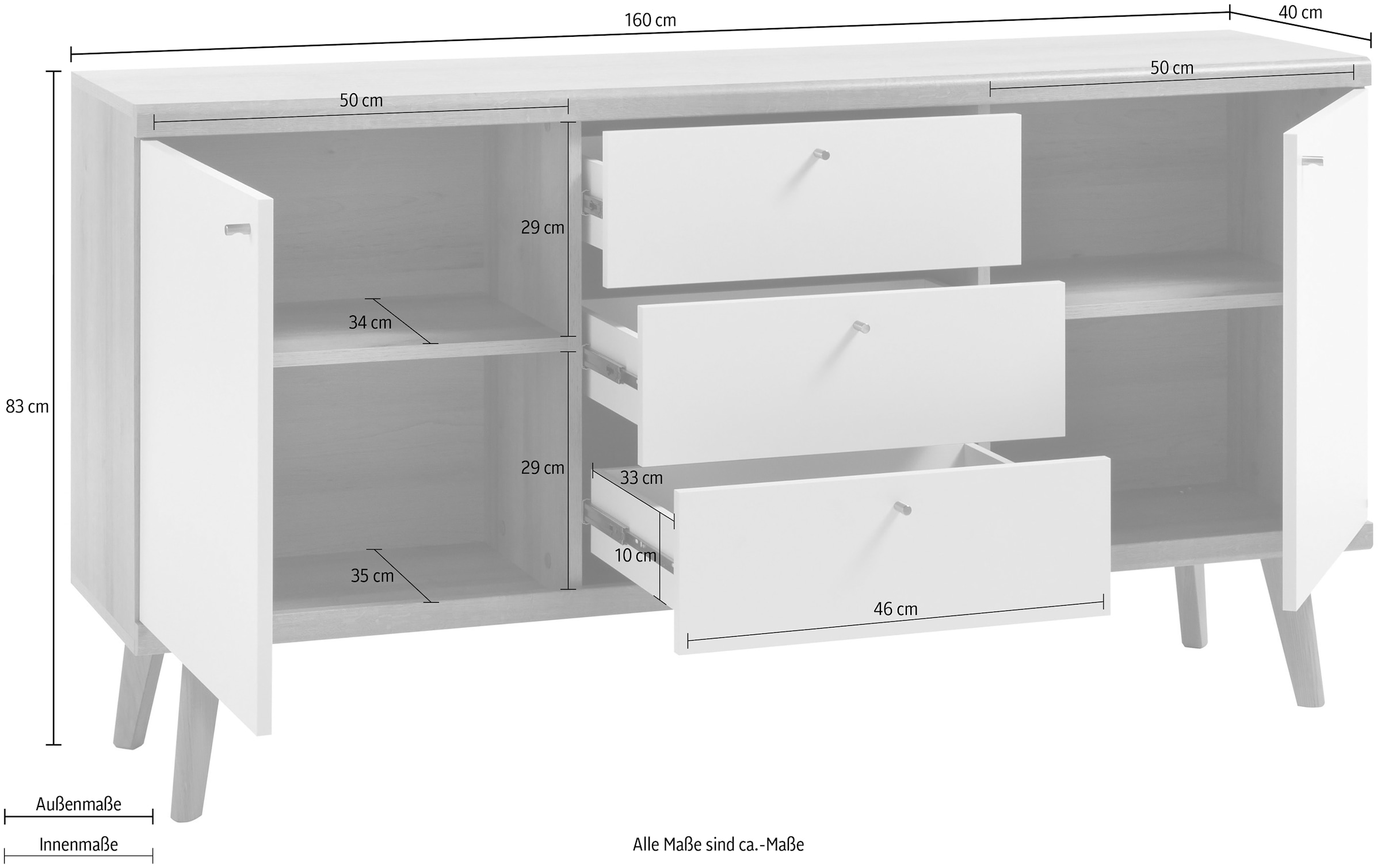 andas Sideboard »Merle« im skandinavischen Design, Breite 160 cm