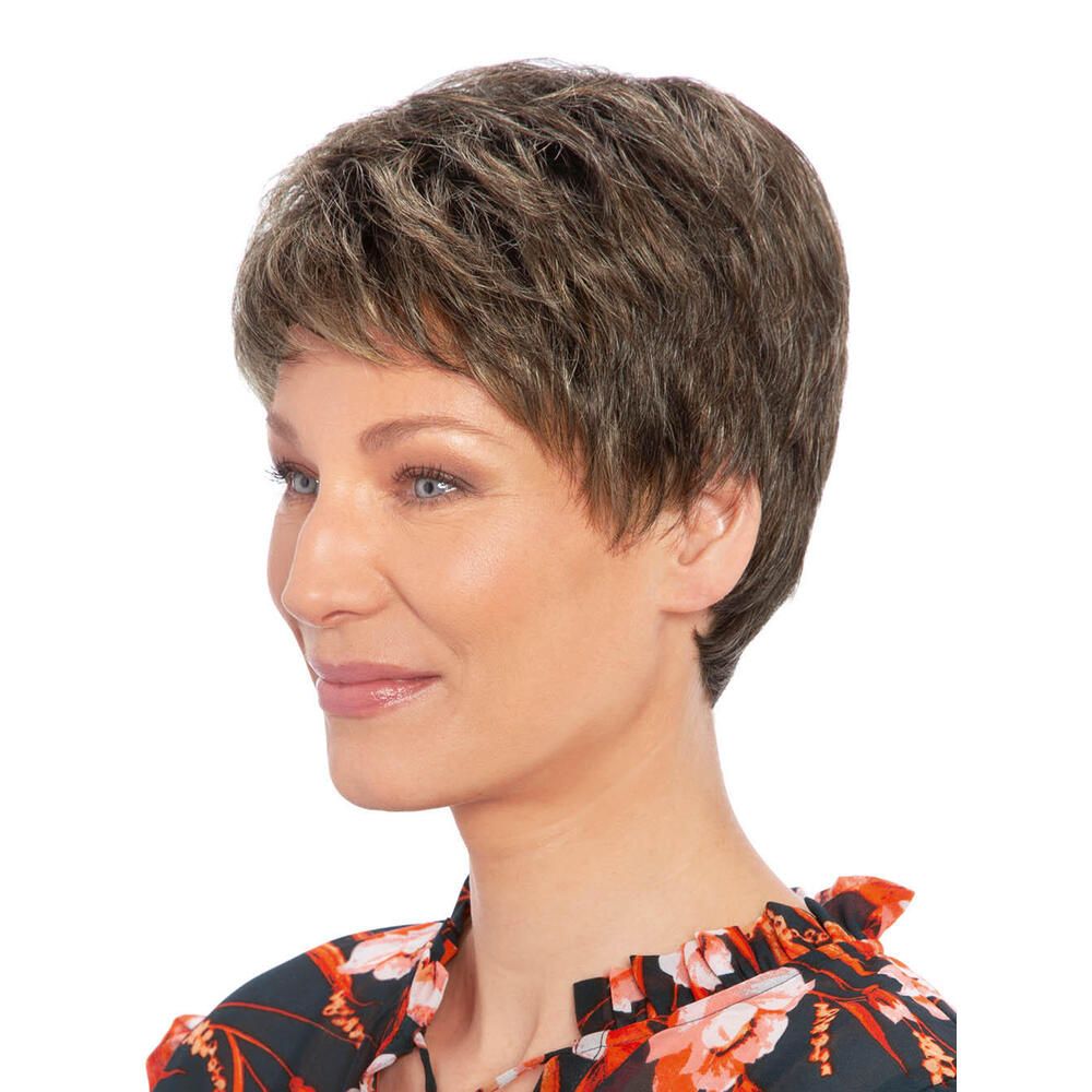 Perücke Sam von trendhair in Tabak/Graublond gesträhnt, dunkler Ansatz
