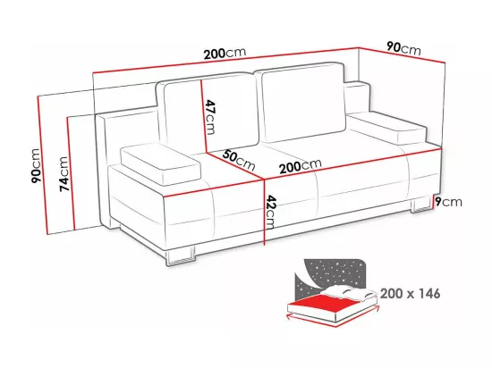 Canapé convertible Columbus 143, Boîte de literie, 90x200x90cm