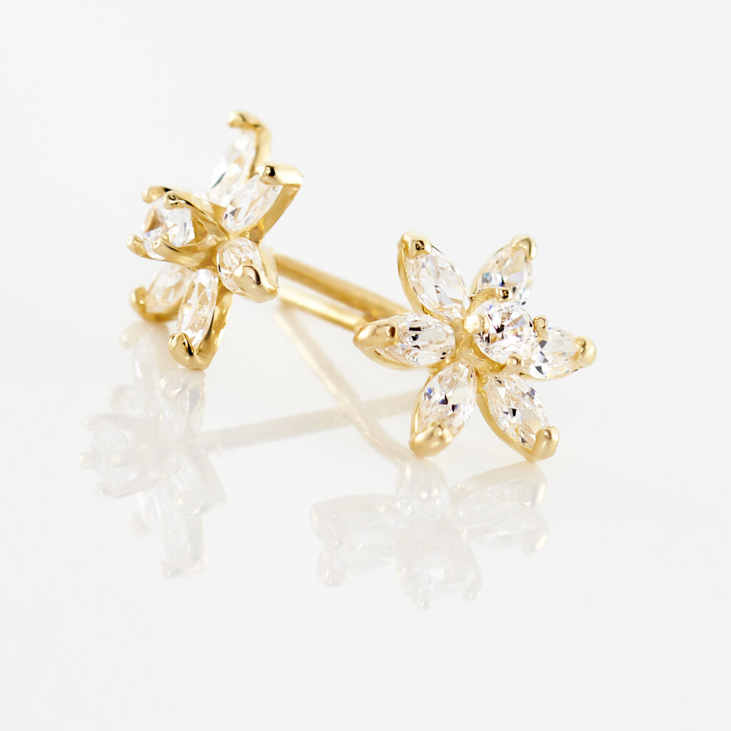 Boucles D'oreilles Puces Eleanor Fleur Or Jaune Oxyde De Zirconium