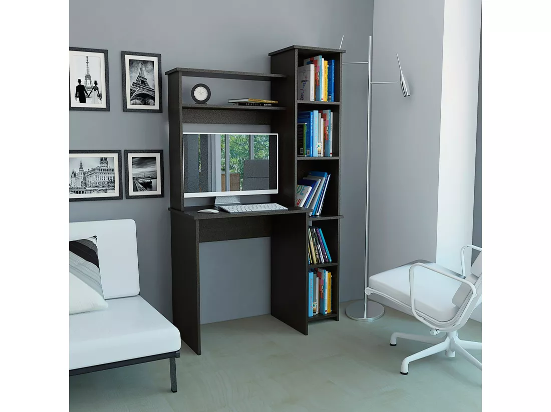 Bureau Versailles avec étagère , 162.30 cm X 98.29 cm X 45.21 cm , Noir