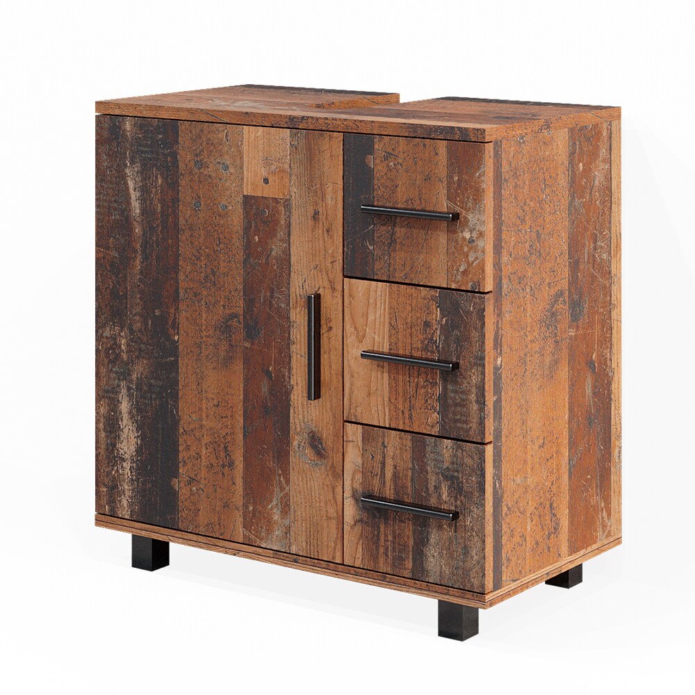 Vicco Waschtischunterschrank Waschbeckenunterschrank Ilias Old Style modern 60x61 cm Badezimmer Schrank Badschrank Badkommode Badmöbel 1 Tür 3 Schubladen