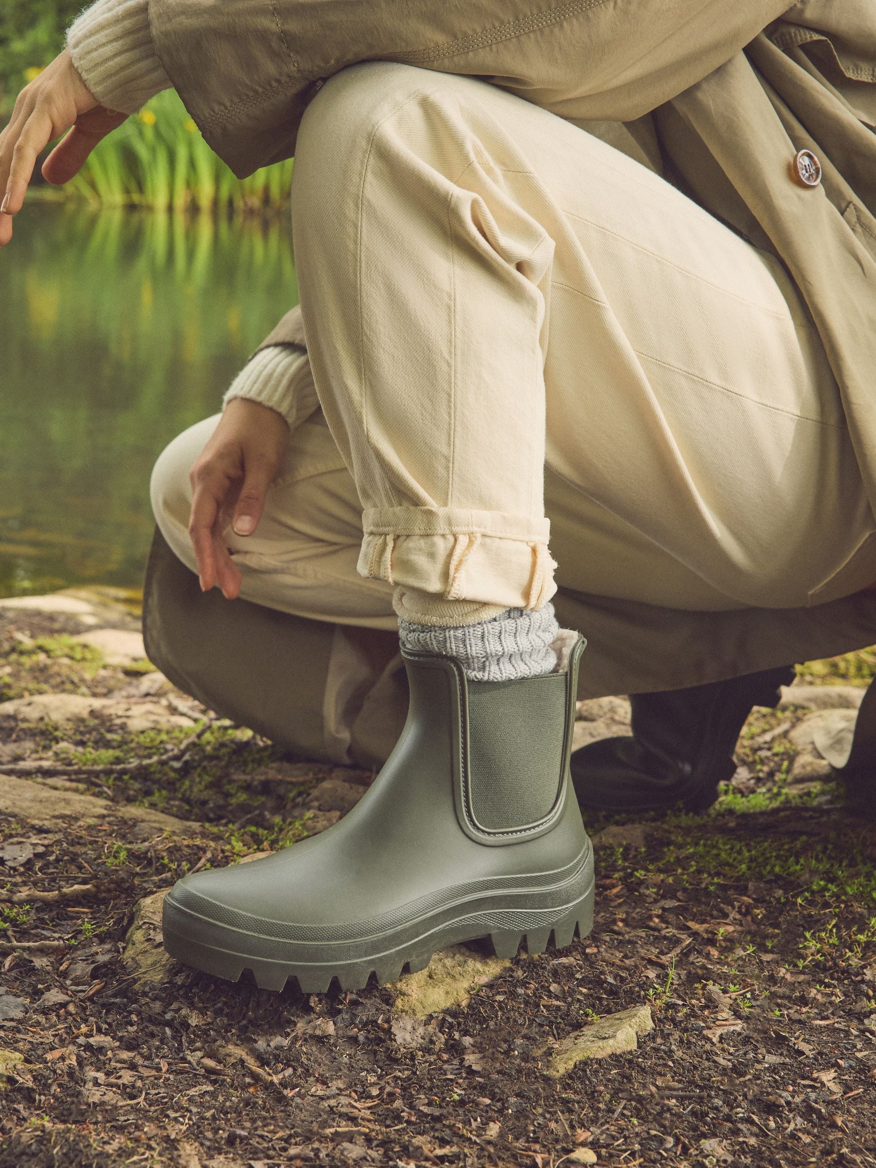 Kakigroen - Faux Fur Lined Chelsea Ankle Wellies