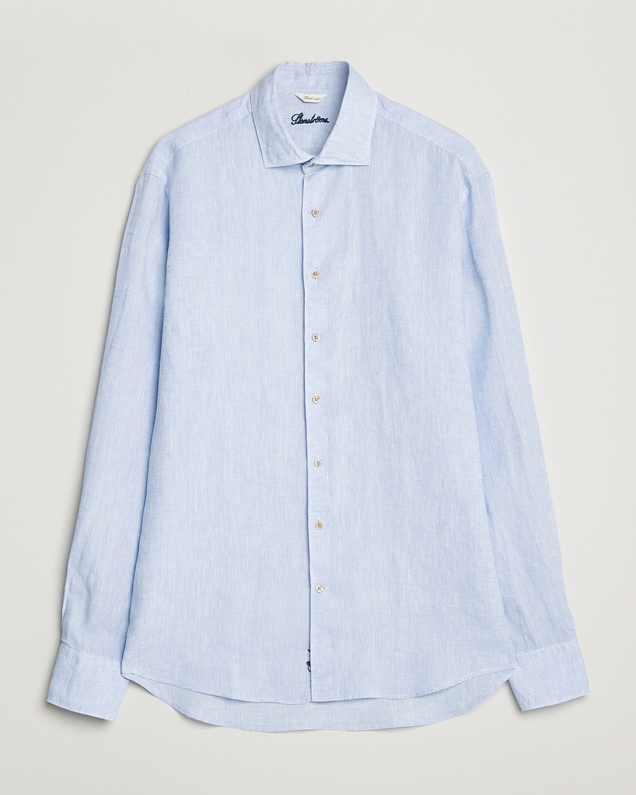 Stenströms Fitted Body Cut Away Linen Shirt Light Blue