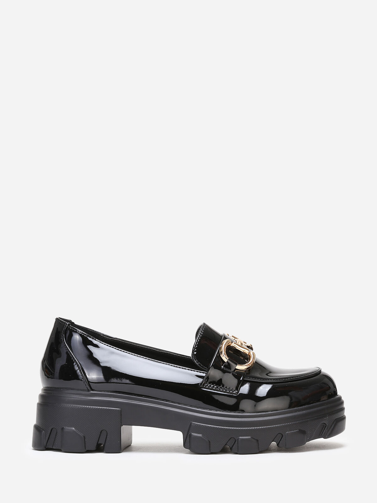 Mocassins vernis crantés à bride- Noir