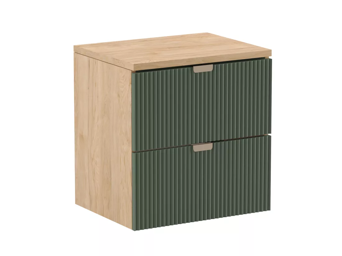 Meuble lavabo WENA, avec étagère, façades cannelées, Willy, 140x60x47 cm, Vert/Noyer