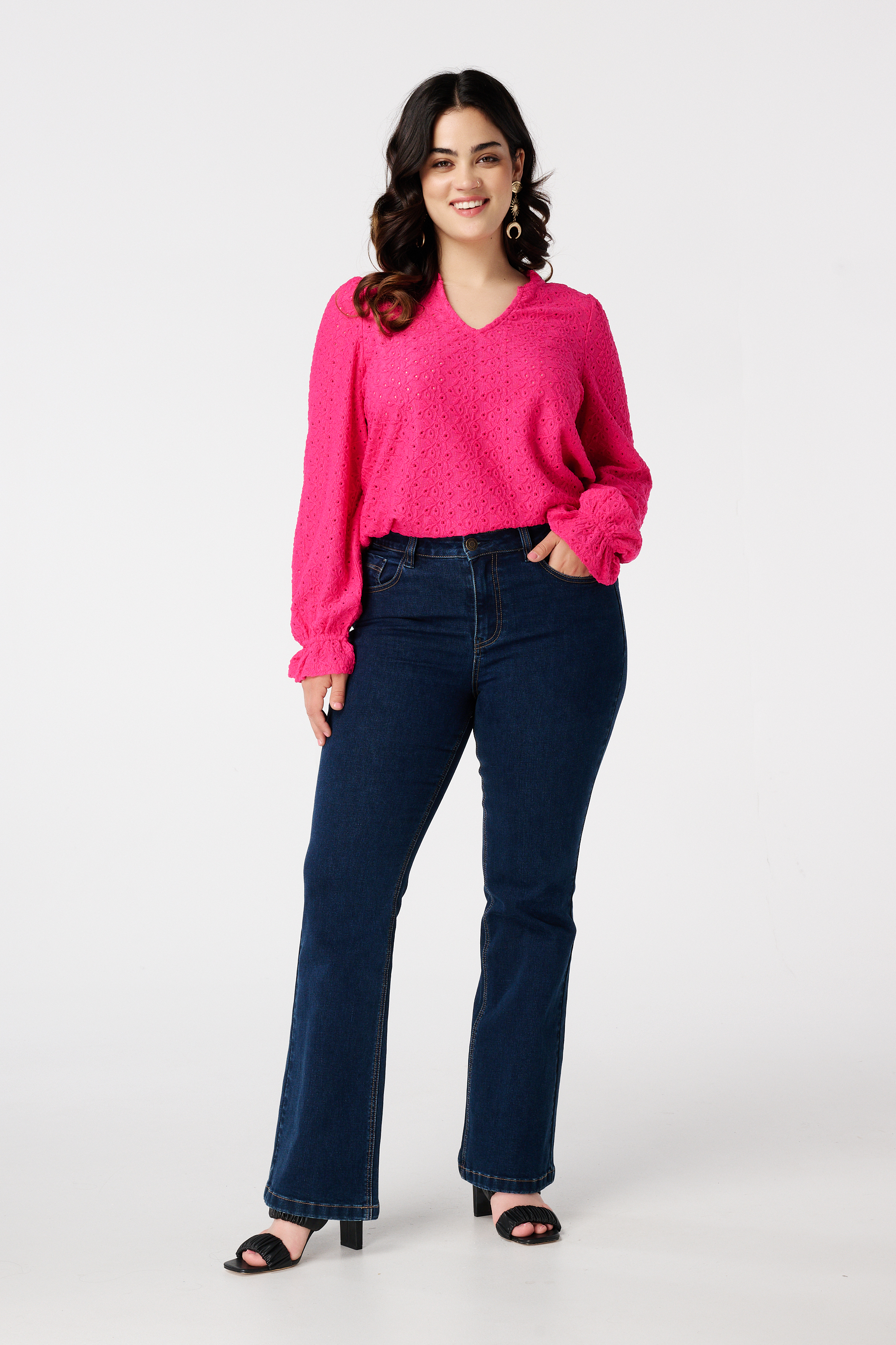 Top met broderie Fel pink