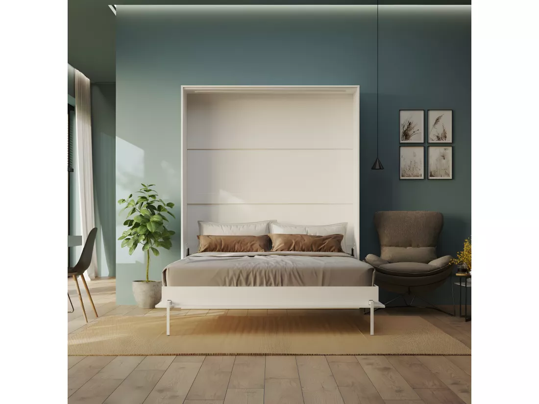 Armoire Lit escamotable 160x200cm Blanc Vertical Lit Rabattable Lit Mural C*Adore