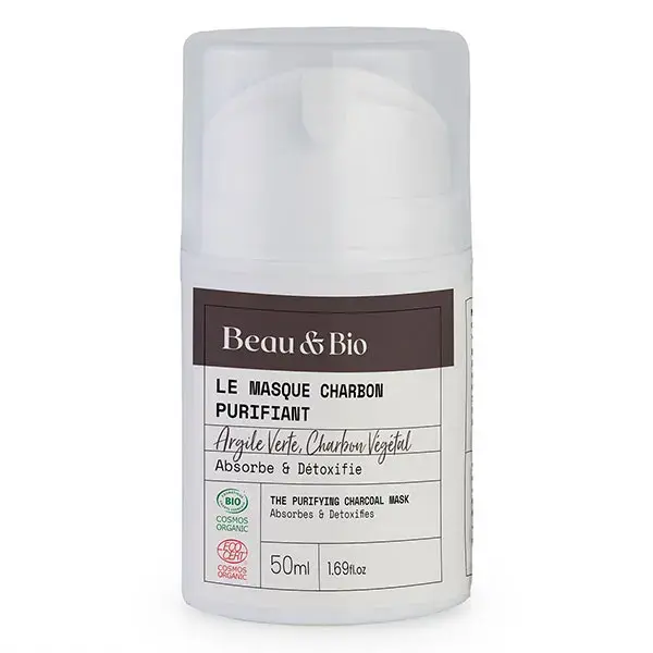 Máscara facial purificante de carvão vegetal orgânico certificado Beau & Bio 50ml