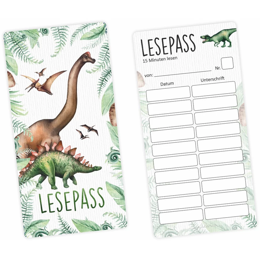 Nikima Lesepass Dinosaurier Lesezeichen zum lesen üben Grundschule  10-100 Stück 50 Stück