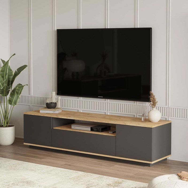 TV Meubel - Antraciet & Eiken - Melamine - Ruime Afmetingen 180x44,6x44,5cm
