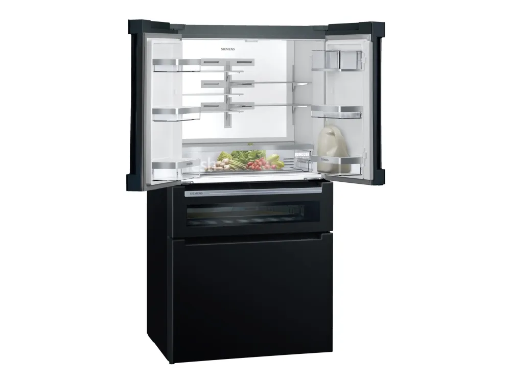 Siemens iQ700 KF96RSBEA - Køleskab/fryser - frans dør-bundfryser - Wi-Fi - bredde: 90.6 cm - dybde: 73.6 cm - højde: 183 cm - 572 liter - Klasse E - sort