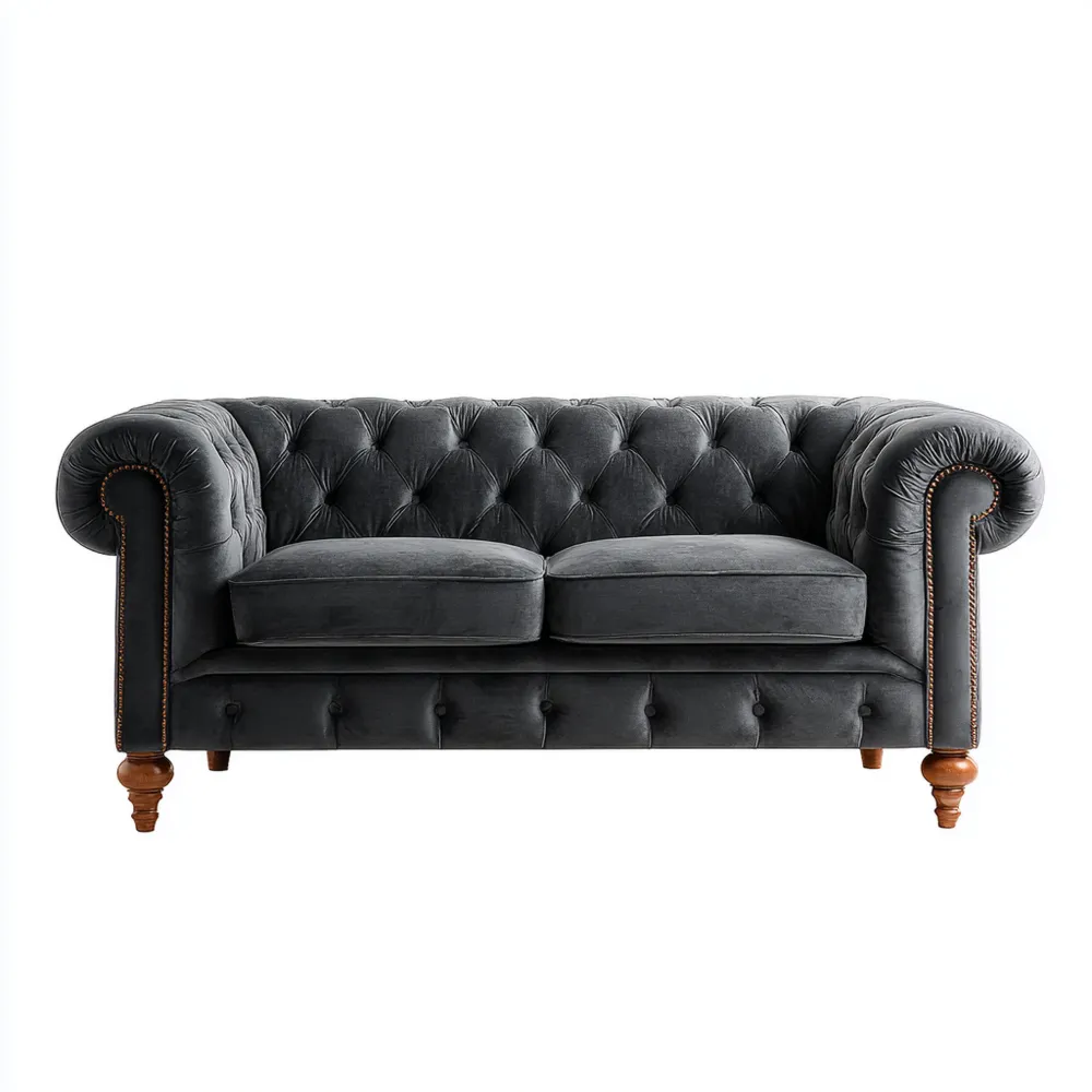 2-Sitzer-Sofa Samt 200x90x75 cm – Dunkelgrau – Chesterfield-Design