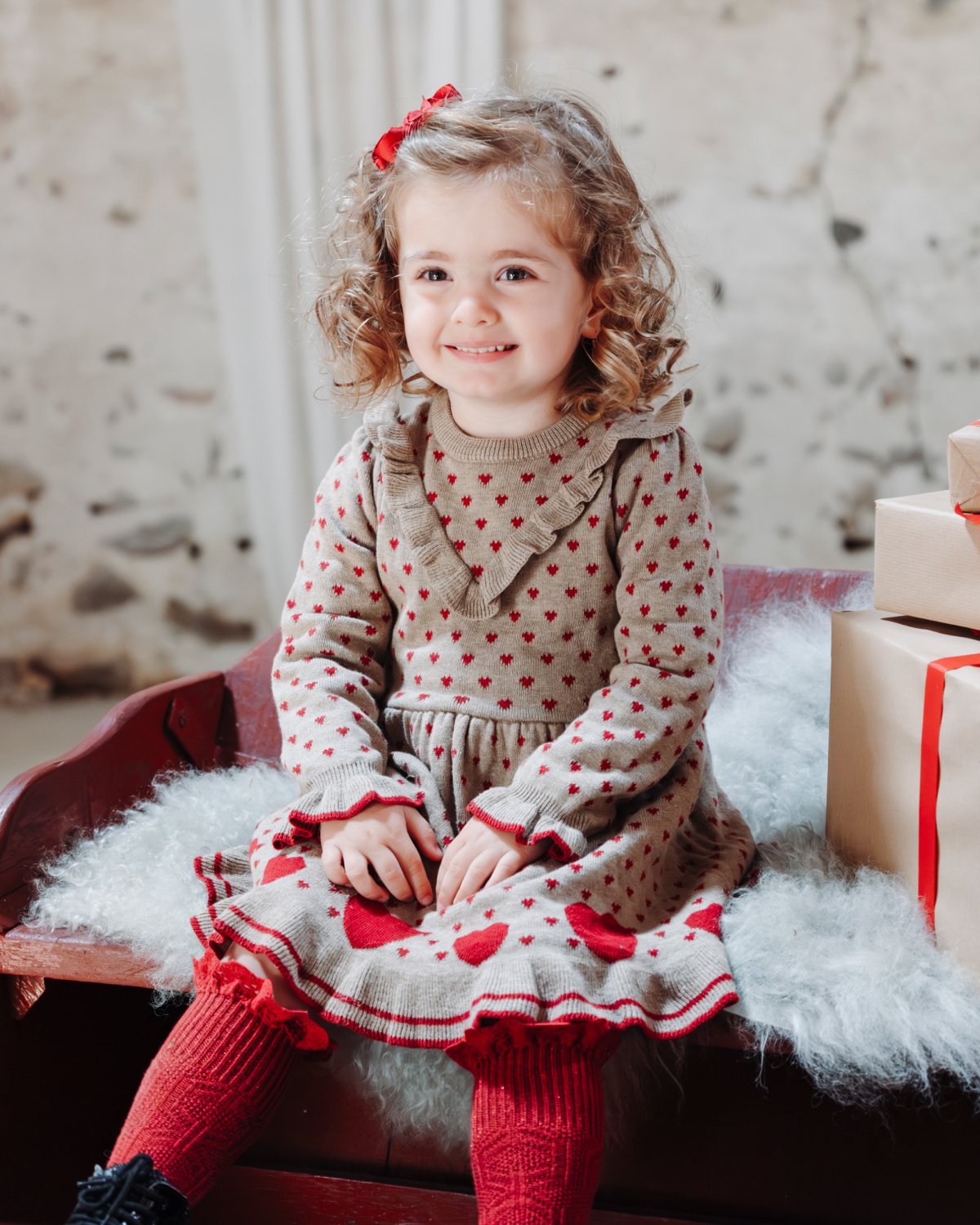Kjole Barn med Print – Karina hearts – Biscuit