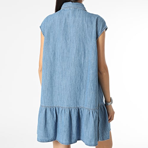 Robe Jean Sans Manches Femme Badge Chambray 5898 Bleu Denim