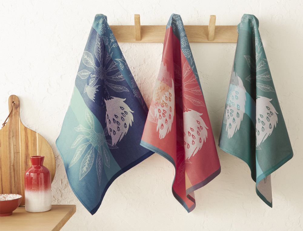 Lot de 3 torchons-Couleurs de Paon