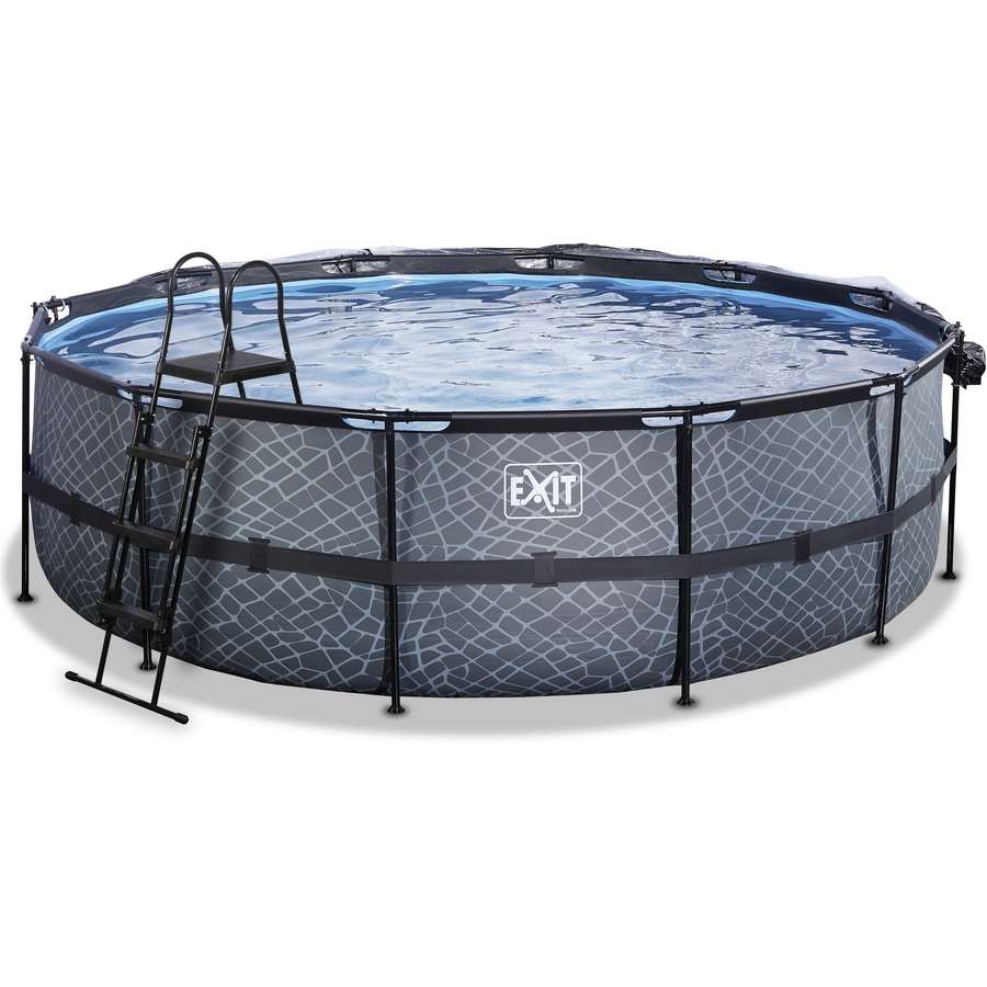 EXIT Frame Pool ø488x122cm(12v Sandfilter) – Grau + Sonnendach